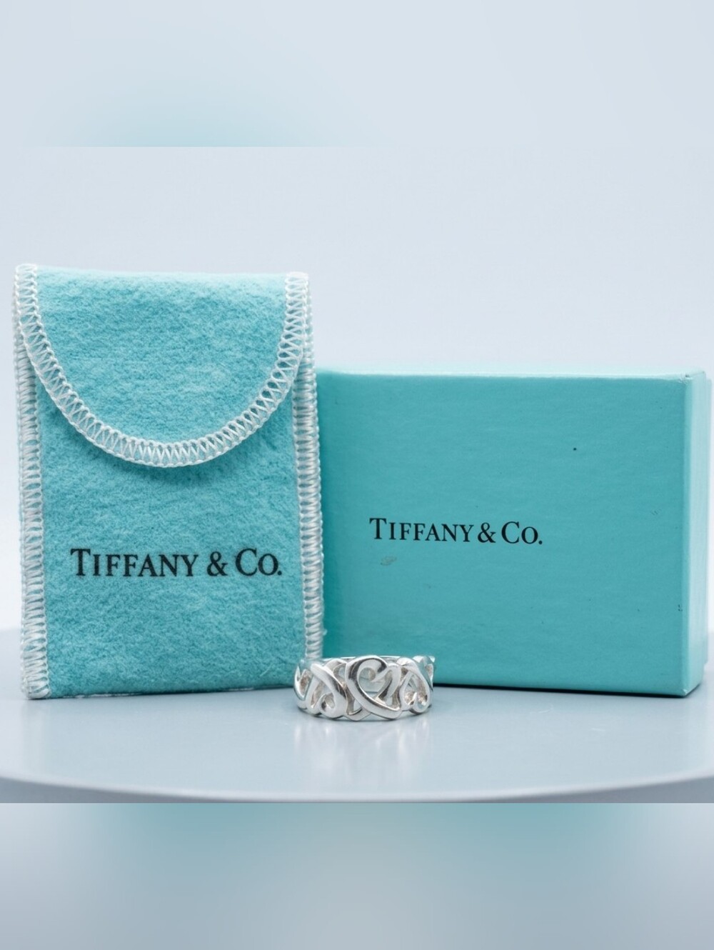 Tiffany & Co. X Paloma Picasso Triple Heart Sterling Silver Ring Full Inclusion